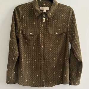 Michael Kors Olive Patterned Blouse with Collared Neckline